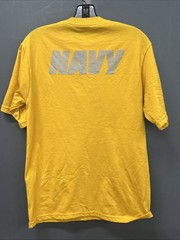 US Navy Men T-Shirt Size Small Mustard Graphic Shiny Lettering Short Sleeve