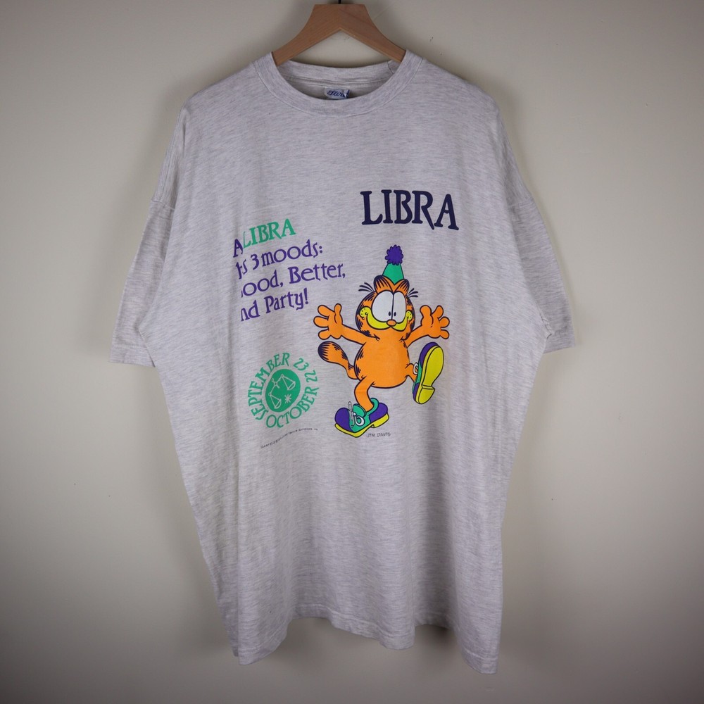 Vintage Garfield Libra Zodiac Pajama Sleep Shirt Adult One Size 27.5×33