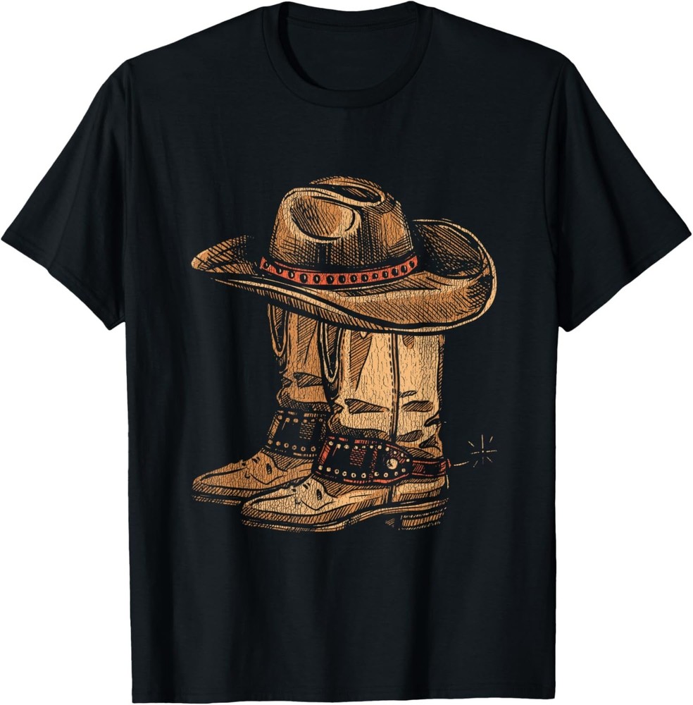 Hat & Boots Howdy Cowboy Classic Western Cotton Short Sleeve T-Shirt Adult