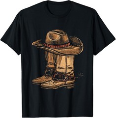 Hat & Boots Howdy Cowboy Classic Western Cotton Short Sleeve T-Shirt Adult