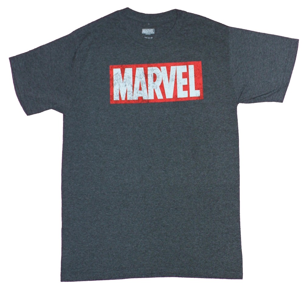 Marvel Adult New T-Shirt – Classic Distresed Red Boxed Logo Pic