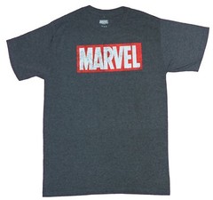 Marvel Adult New T-Shirt – Classic Distresed Red Boxed Logo Pic