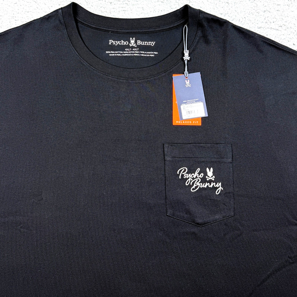Psycho Bunny T Shirt Mens 4XLT Tall Black Embroidered Logo Pima Cotton Pocket