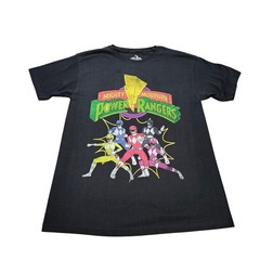 Mighty Morphin Power Rangers Mens Graphic T-Shirt Black Cotton Size M 13487