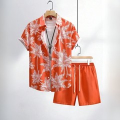 Men 2Pcs Hawaiian Shirt Shorts Set Tropical Print Beach Summer Outfit S-5XL