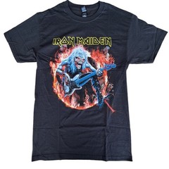 Iron Maiden Eddie Bass Guitar Flame Graphic T-Shirt Black Mens Small M&O Gold