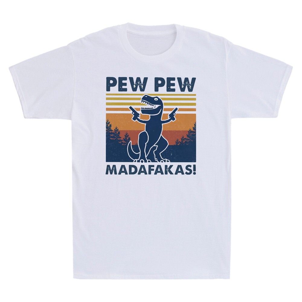 Retro T-rex Pew Pew Madafakas Funny Dinosaur Gangster With Gun Meme Men T-Shirt