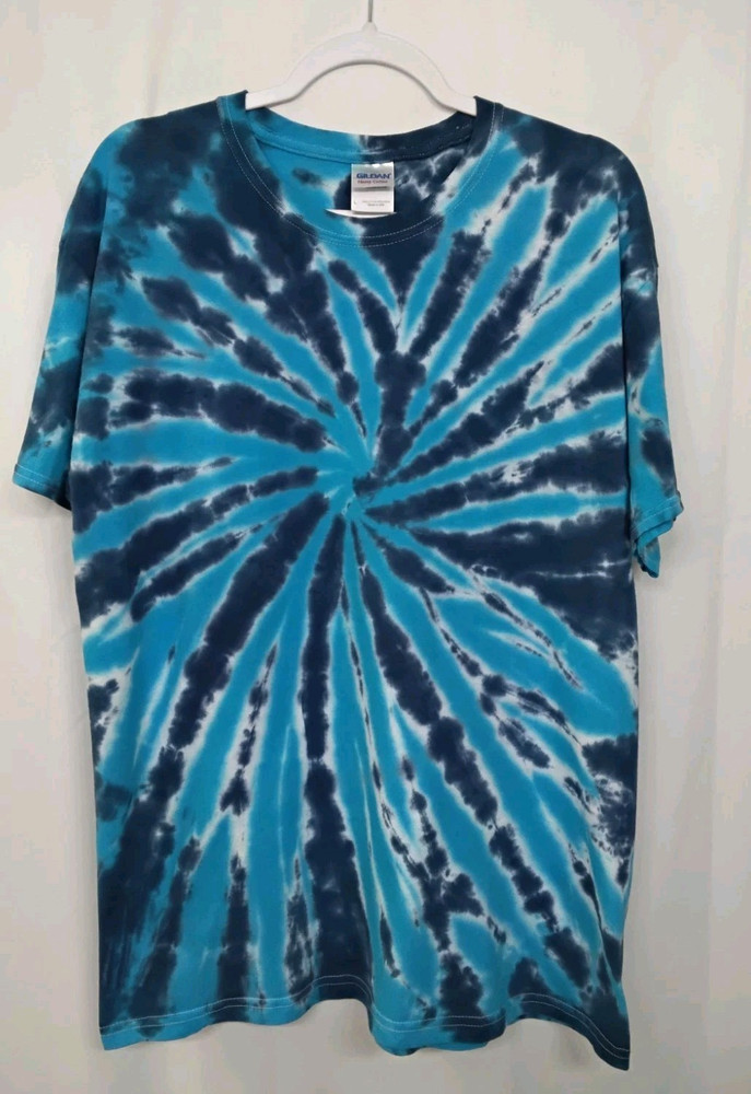 New Tie Dye Men’s T-Shirt Blue Gray Adult Large Multicolor Summer Swirl Spiral