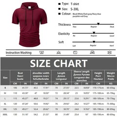 Men Summer Hoodie Short Sleeve Solid Color Loose Drawstring Pullover Top Casual