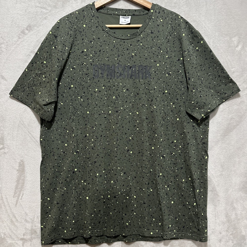 Gymshark Micro Print T Shirt Men’s XL Green Short Sleeve Crew Neck Straight Hem