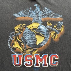 VTG 80s USMC Just Brass 3D Emblem Black T-Shirt Size Large