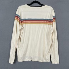 Marine Layer Shirt Mens Large White Striped Long Sleeve Crew Neck Relaxed Logo