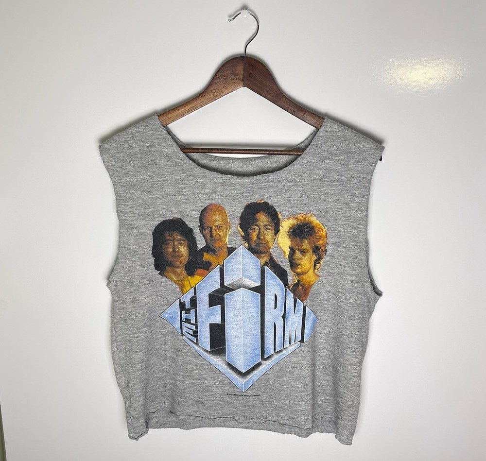 Vtg 80s 1985 The Firm Jimmy Page Paul Rodgers Tour Crop T-Shirt Size XL
