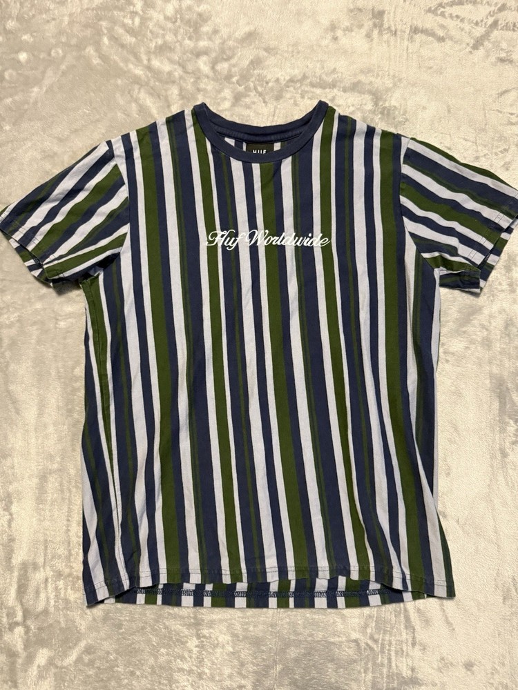 HUF Vertical Stripes Tee Shirt Size M Blue Green