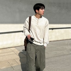 Henry Collar Hoodie Men Fashion Autumn New Loose Pullover Top