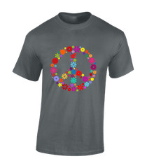 FLOWERS PEACE SIGN MENS T SHIRT RETRO SUMMER OF LOVE 80’S 90’S CLASSIC PRIDE