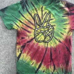 DOM Shirt Mens Medium Tie Dye Peace Sign Embroidered Graphic Hippie Festival Tee