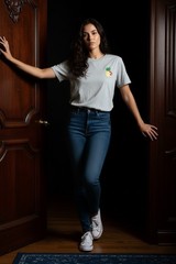 George Gray Cotton Jersey T-Shirt M Crew Neck Embroidered Pineapple and Earrings