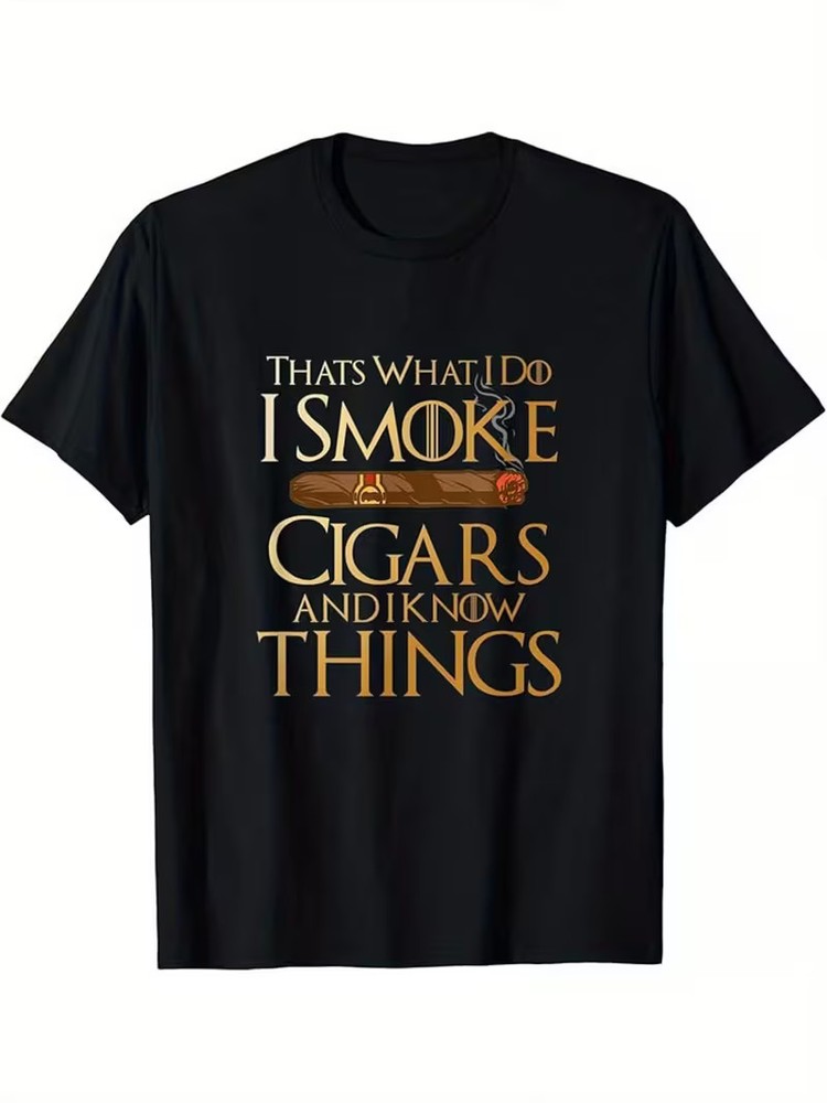1pc Men’s Funny Cigar Lover’s T-Shirt – “That’s What I Do I Smoke Cigars & Know