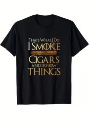 1pc Men’s Funny Cigar Lover’s T-Shirt – “That’s What I Do I Smoke Cigars & Know