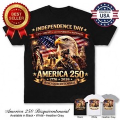 250 Years of Freedom 1776-2026 Patriotic Eagle T-Shirt USA Flag 4th of July Tee