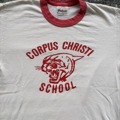 Vtg 80s Corpus Christi Cougar Ringer T Shirt Paper Thin White Red Mens Medium