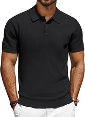 Men’s Short Sleeve Polo Shirt Casual Golf Wear Lightweight Waffle Knit Fabric