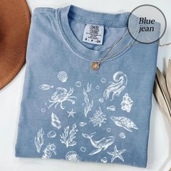 Comfort Tee Garment Dyed Sea Life Ocean Marine Life Soft Cotton
