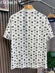 Men’s Floral Print Short Sleeve Cotton T-Shirt Casual Retro Round Neck Tee