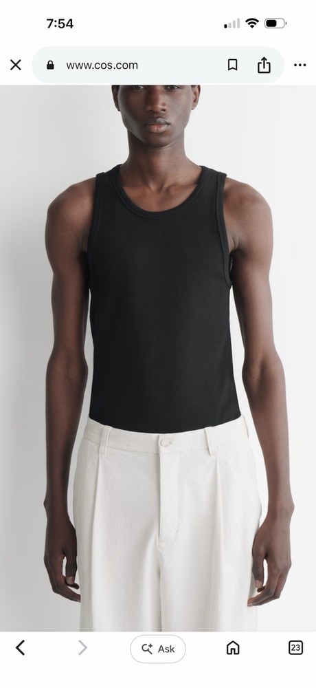 COS Men’s Slim Fit Ribbed Tank Top Layering Sz M Black Base Layer Basics Comfort