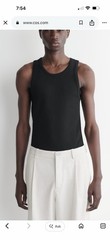COS Men’s Slim Fit Ribbed Tank Top Layering Sz M Black Base Layer Basics Comfort
