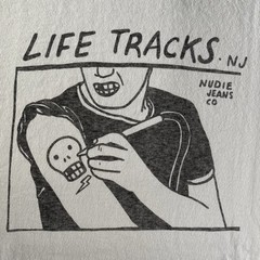 Nudie Jeans Shirt Mens XL white T-Shirt Life Tracks Tattoo Music Graphic Punk
