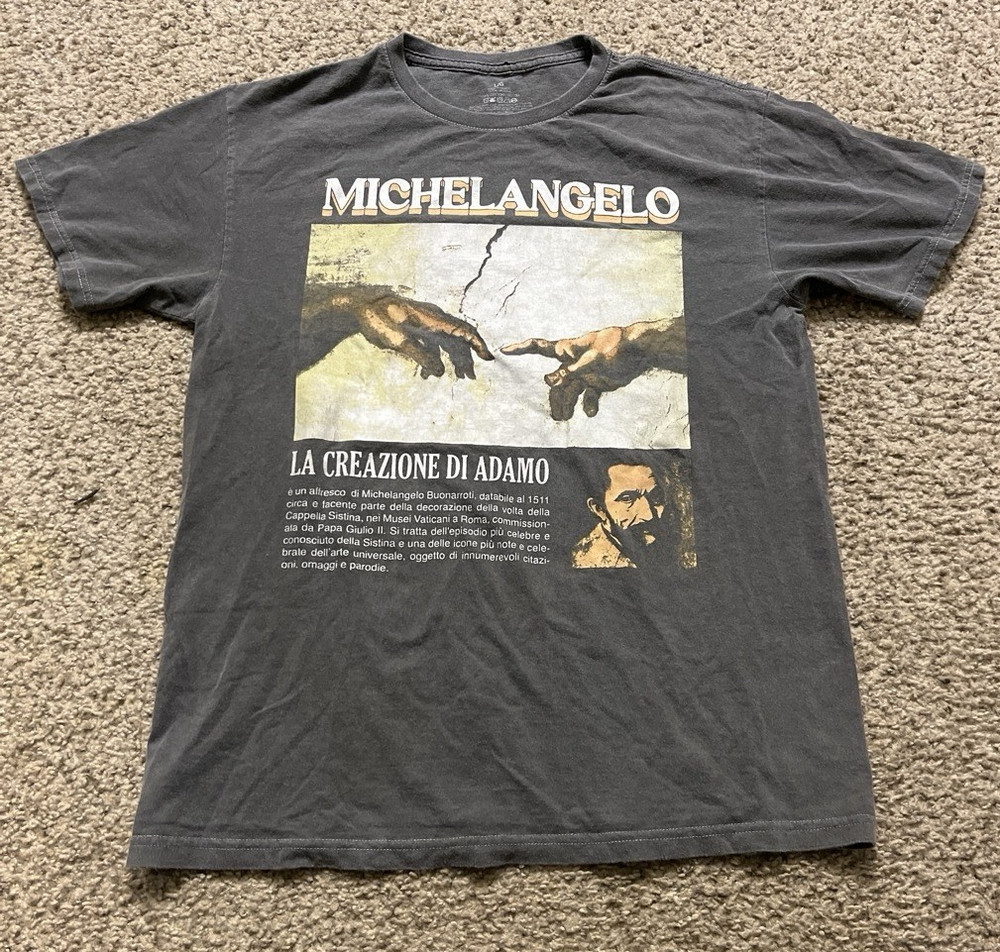 Men’s L/G Gray Short Sleeve Crew Neck Cotton Jersey Michelangelo Graphic Tee