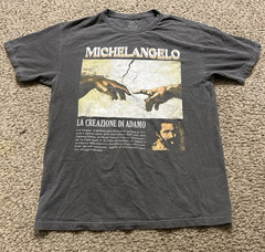 Men’s L/G Gray Short Sleeve Crew Neck Cotton Jersey Michelangelo Graphic Tee