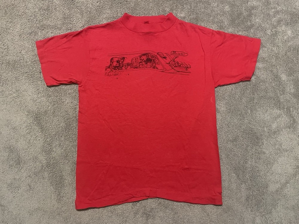Vintage 80s Ralph Steadman T Shirt Mens L Red USA Single Stitch Gonzo RARE