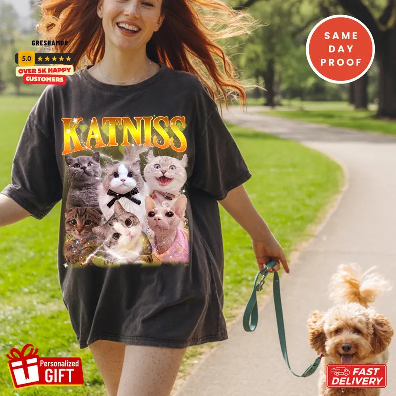 Custom Pet Photo Comfort Tee Retro Style Personalized Dog Cat