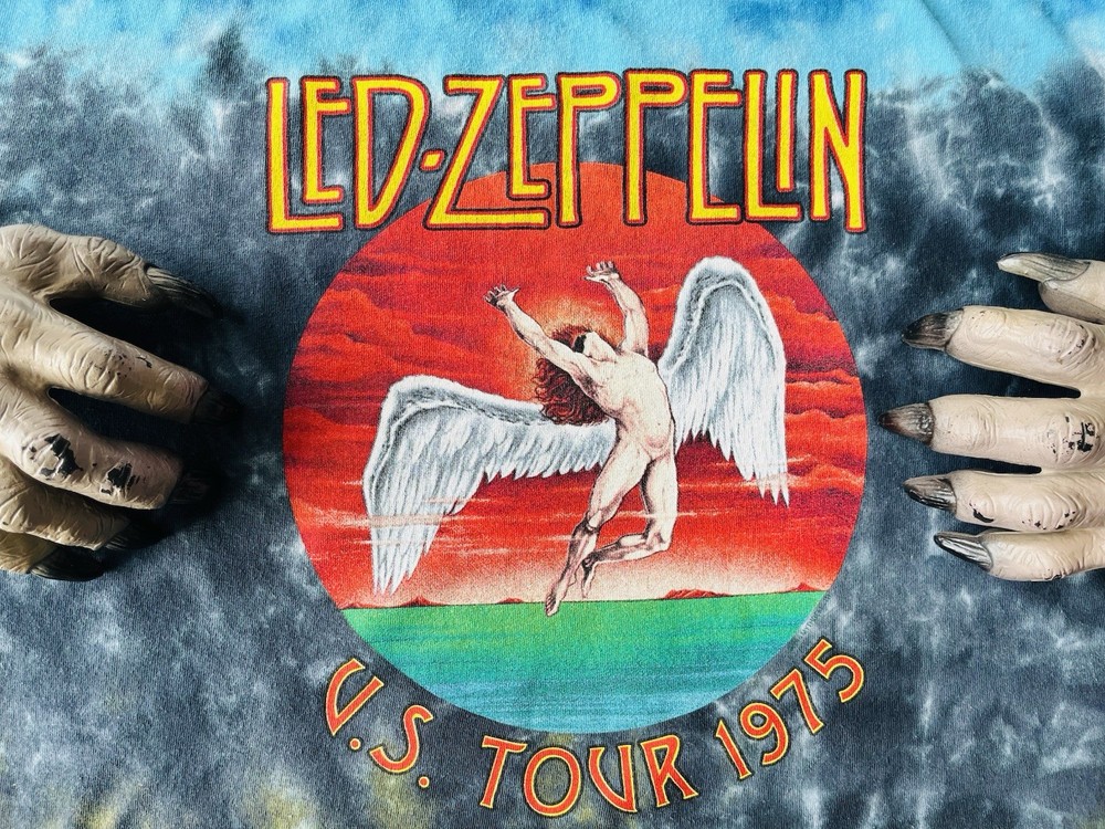 Led Zeppelin Rock Band Music 1975 Tour Reprint Logo Graphic Tie Dye t-shirt XL