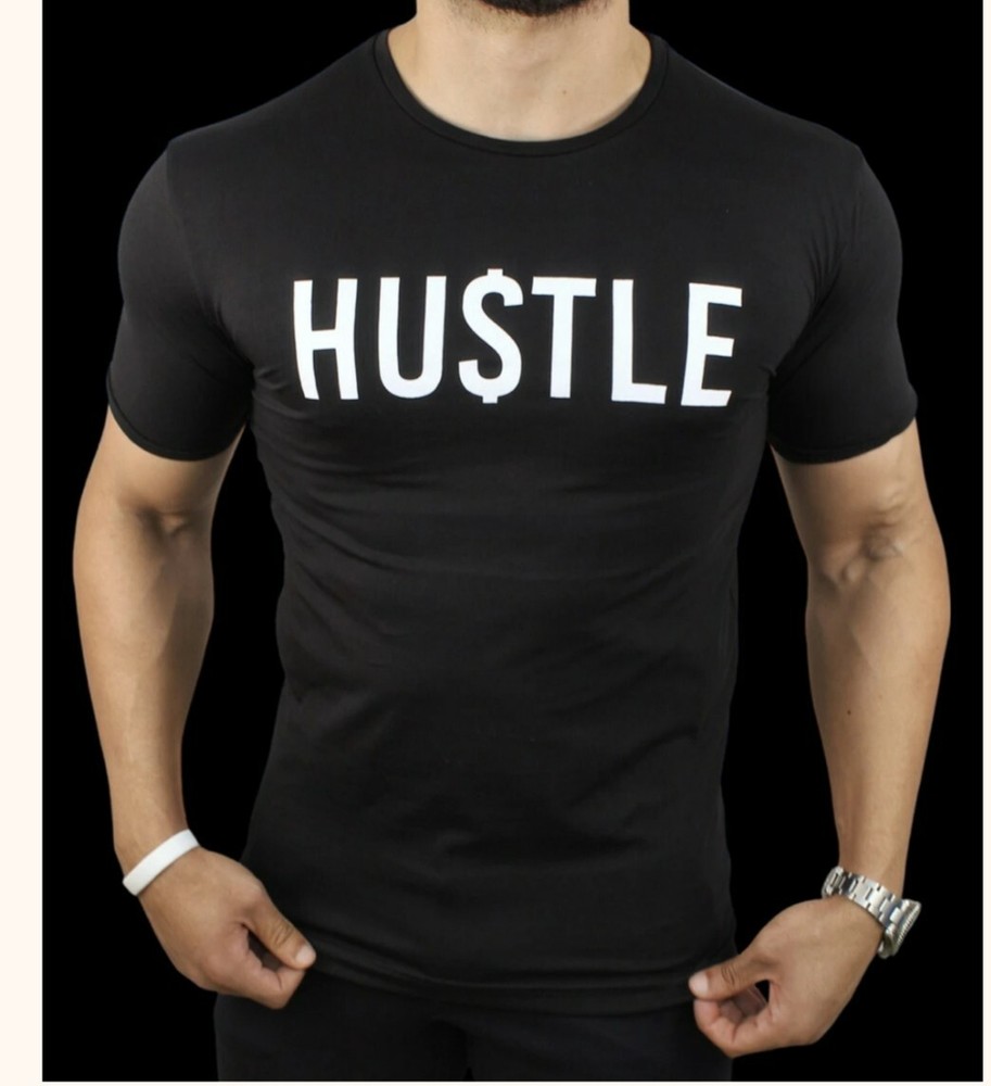 Mens TShirt Muscle Fit Gym Body building Top Tag Size XXL , USA size L , Black