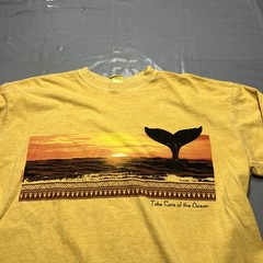 Crazy Shirts Take Care Of The Ocean Shirt Mens Large Yellow Whale Long Sleeve