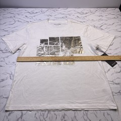 NEW True Religion Buddha Graphic White T Shirt Men XL Silver Metallic Logo