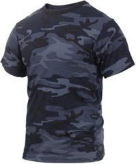 Mens Midnight Blue Camouflage Tactical Military Short Sleeve T-Shirt Dark Camo