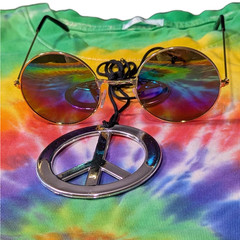 Tie Dye T-Shirt – L – 60’s – 3pcs-T Shirt/Glasses/Peace Sign Necklace Brand New