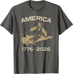 America 1776 2026 Abraham Lincoln Skiing President Graphic T-Shirt