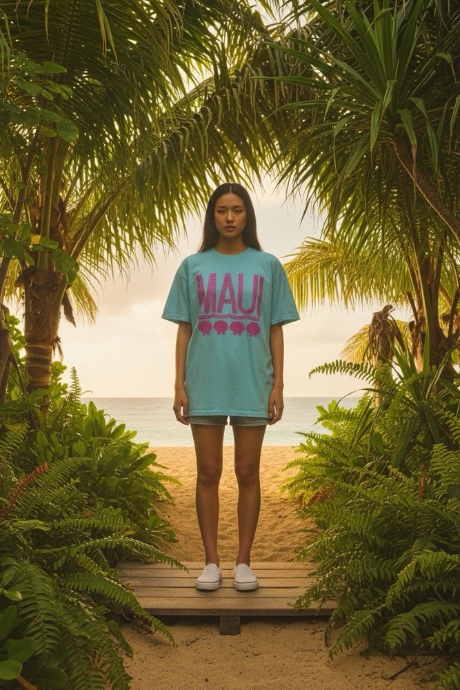 VTG MAUI T Shirt Single Stitch Hawaii Seashells Raised Graphic Sz L 100% Cotton