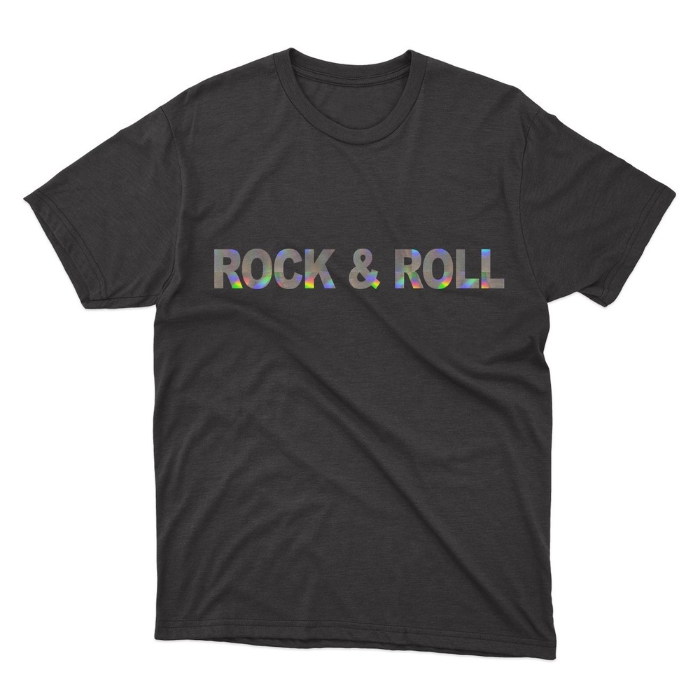 ROCK & ROLL Black T-Shirt | Silver Holographic / Hologram Text