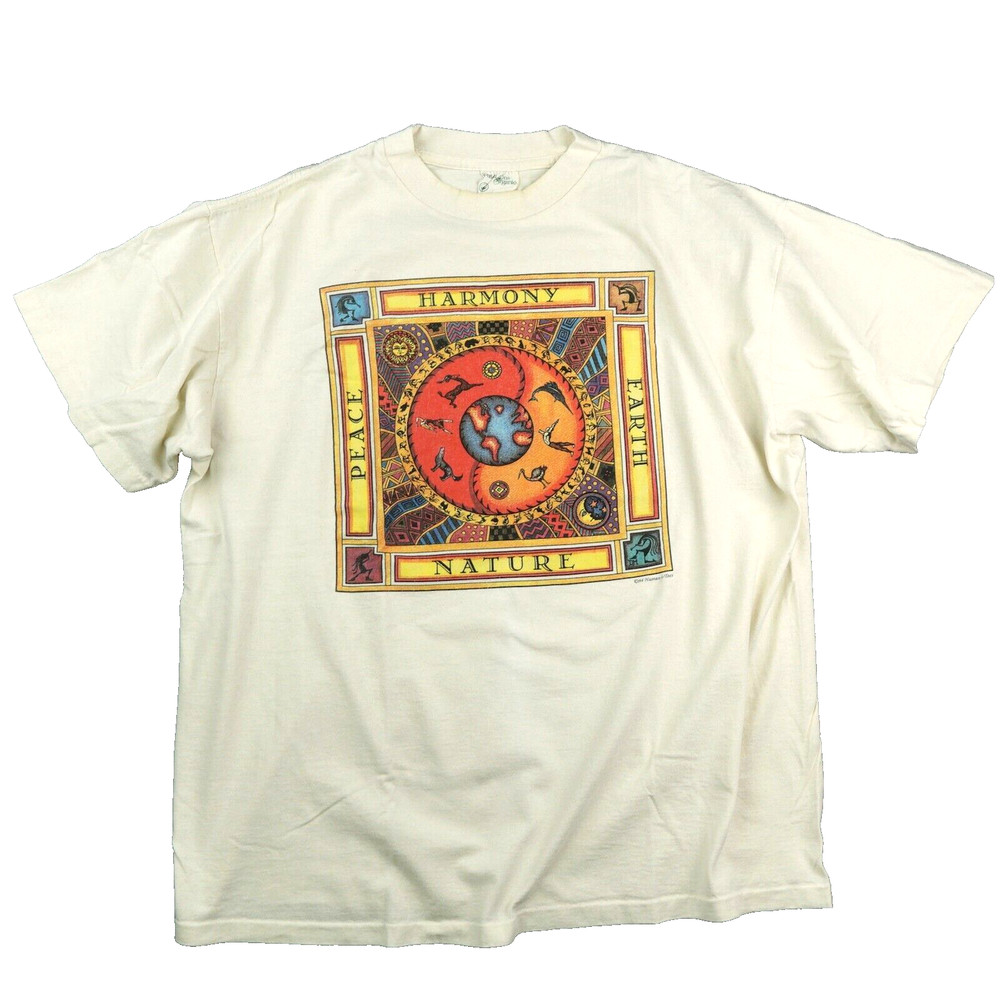 90s Human-i-Tees XL Single Stitch T-Shirt Peace Harmony Earth Nature Organic USA