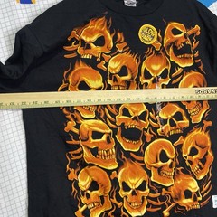 Vintage Y2K Liquid Blue Tshirt Flame Skulls Large 2006 Glow N Dark Skater Goth