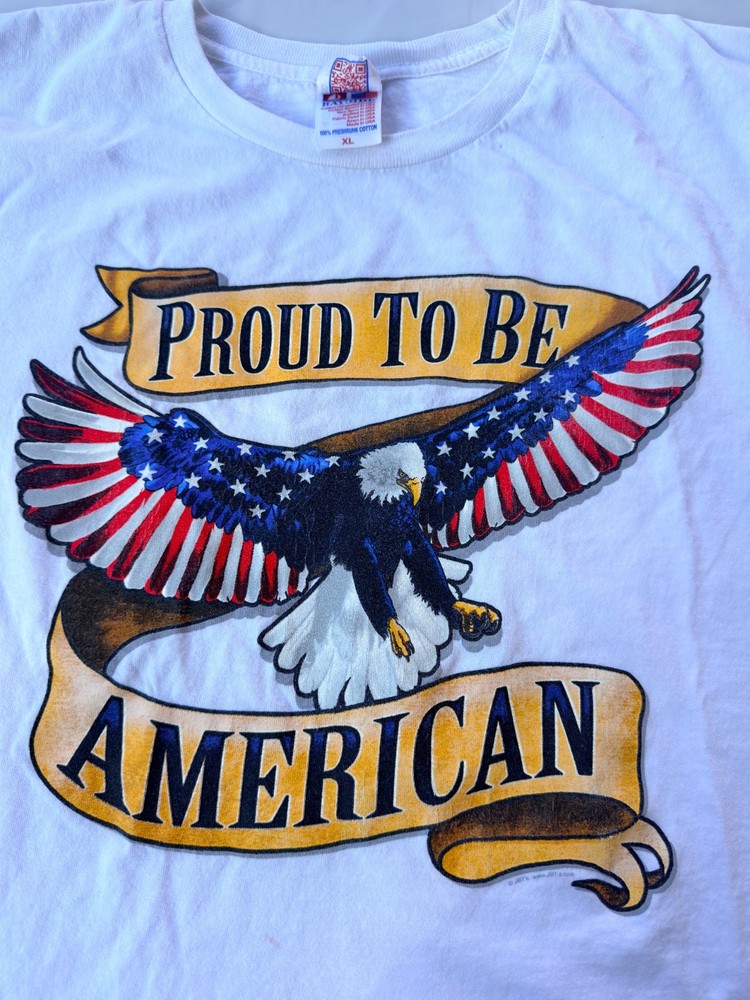 Vintage 90s Y2K JBT Proud American USA Eagle Flag Shirt Made in USA Bayside XL