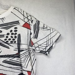 Vintage 90s All Over Print Short Sleeve Collar Henley Large BOXY Canvas Art