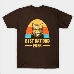 Best Cat Dad Ever Retro Cool Cat Glasses Brown Tee